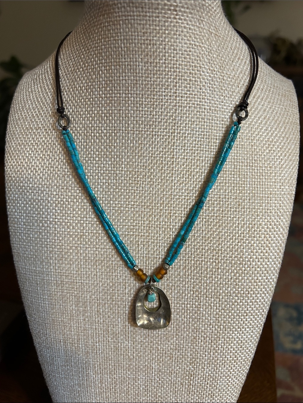 Silpada Turquoise Necklace with Hammered Silver Pendant N2106